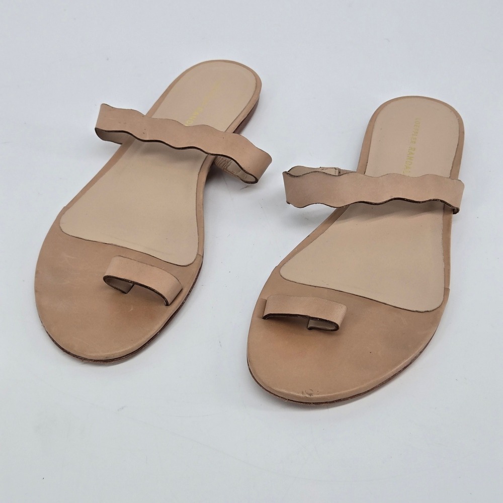Loeffler Randall Petal Scallop Vachetta Leather Toe Ring Flat Sandals Nude‎ 10 B